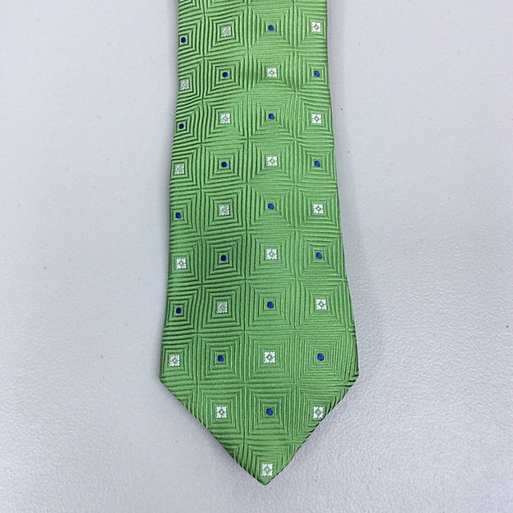 MICHAEL Michael Kors Mens Neck Tie Green Blue Geometric 100% Silk - Picture 1 of 3